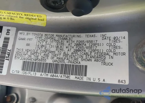 2014 Toyota Tacoma Prerunner V6 from USA, damaged, VIN 5TFJU4GN4EX058855